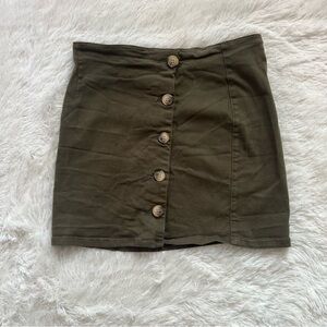 I&M Black Label Olive Green High-Rise Button-Front Mini Skirt - Size Large